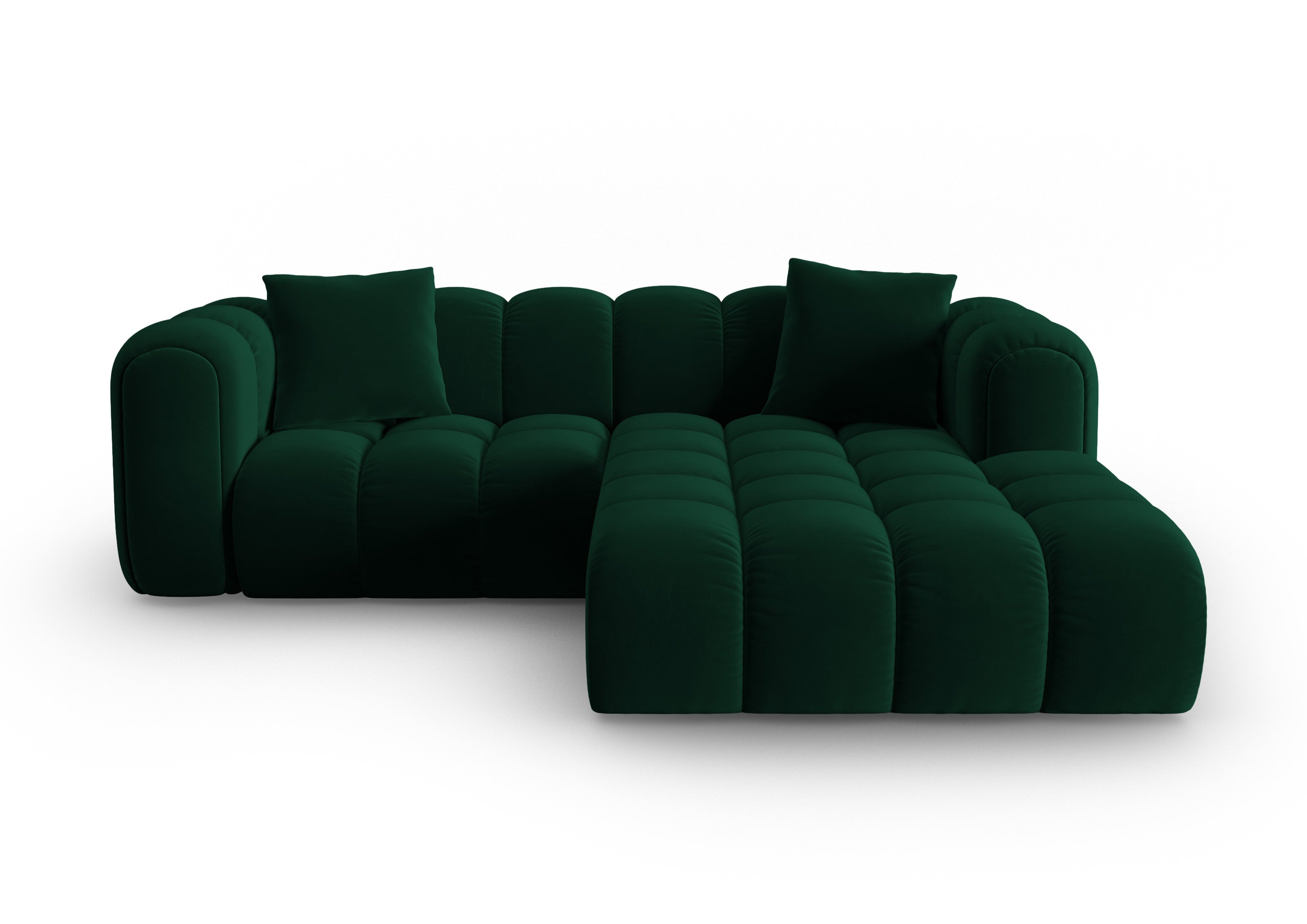 Velvet corner sofa for three people, right-facing, ASTRO, bottle green
