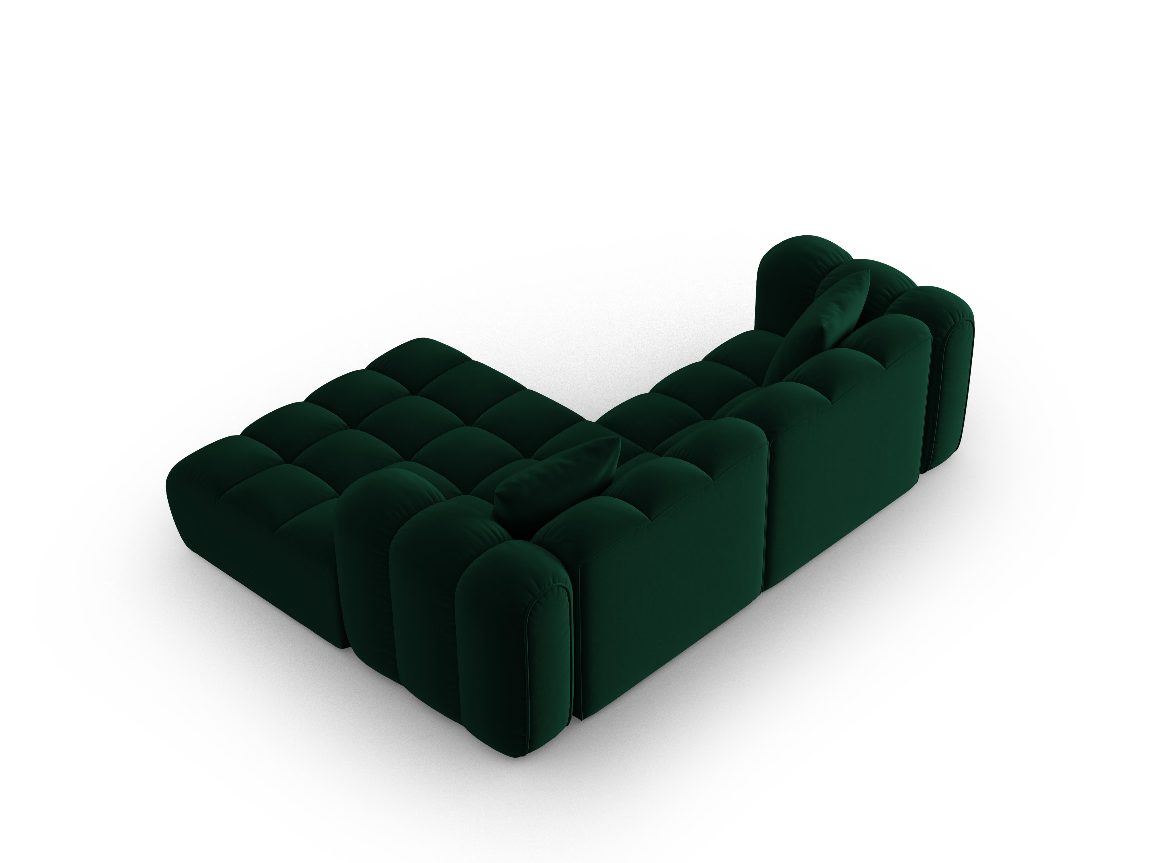 Velvet corner sofa for three people, right-facing, ASTRO, bottle green