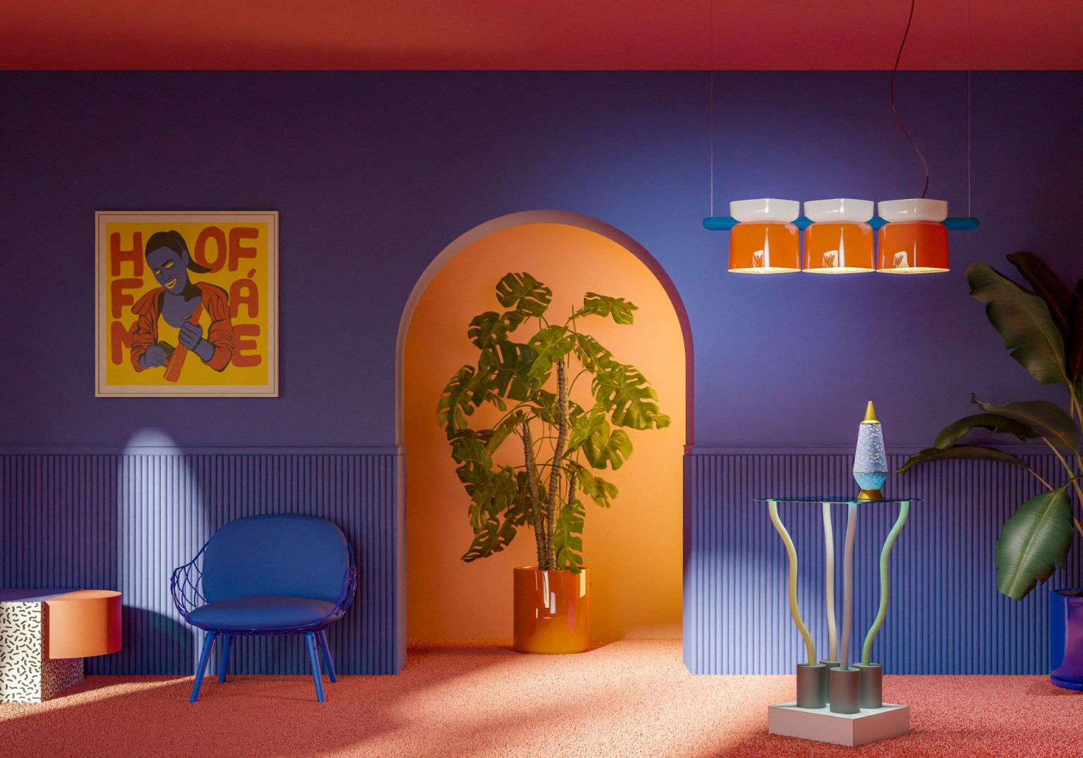 YAKITORI cream ceramic pendant lamp with yellow and orange