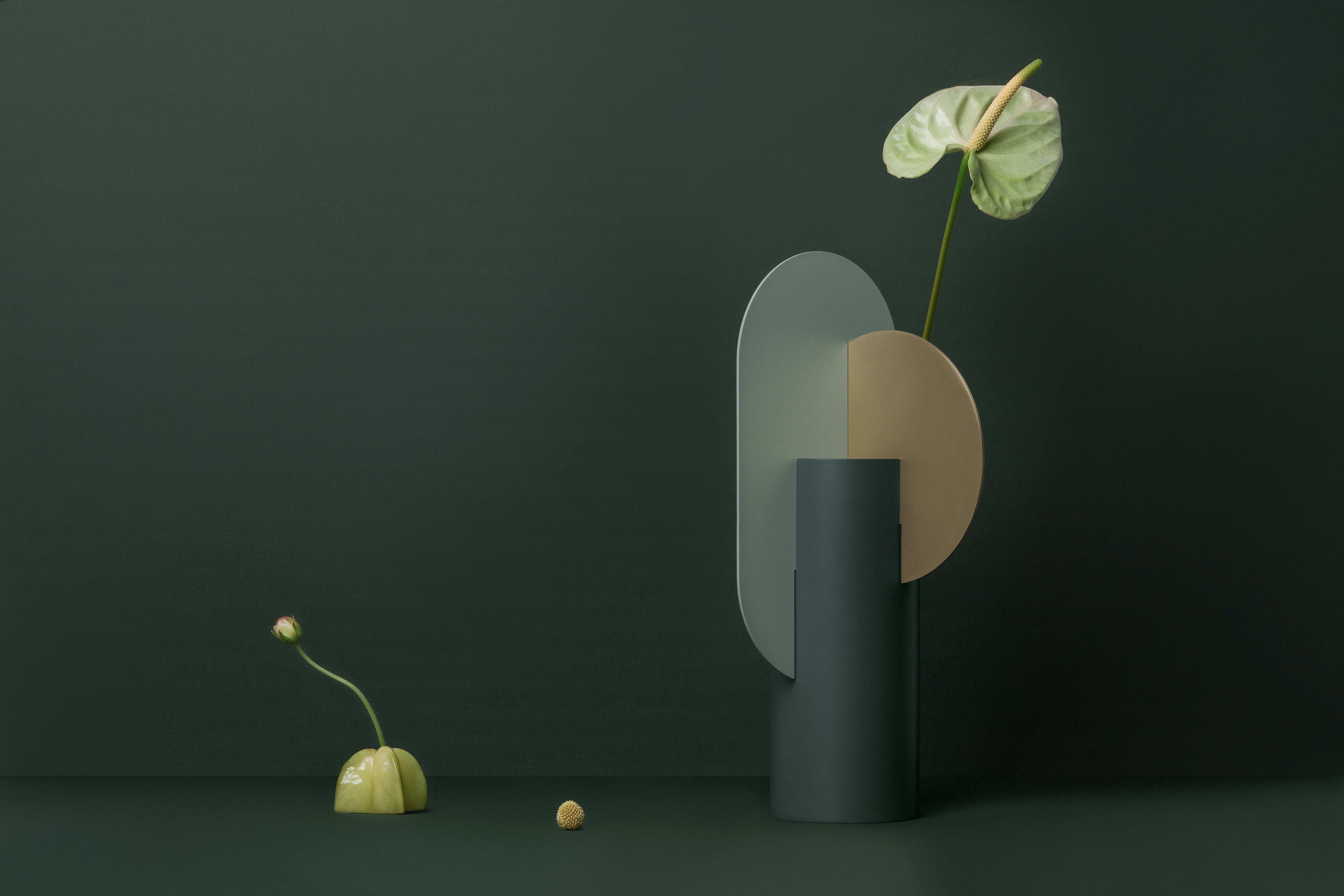 YERMILOV green vase with brass