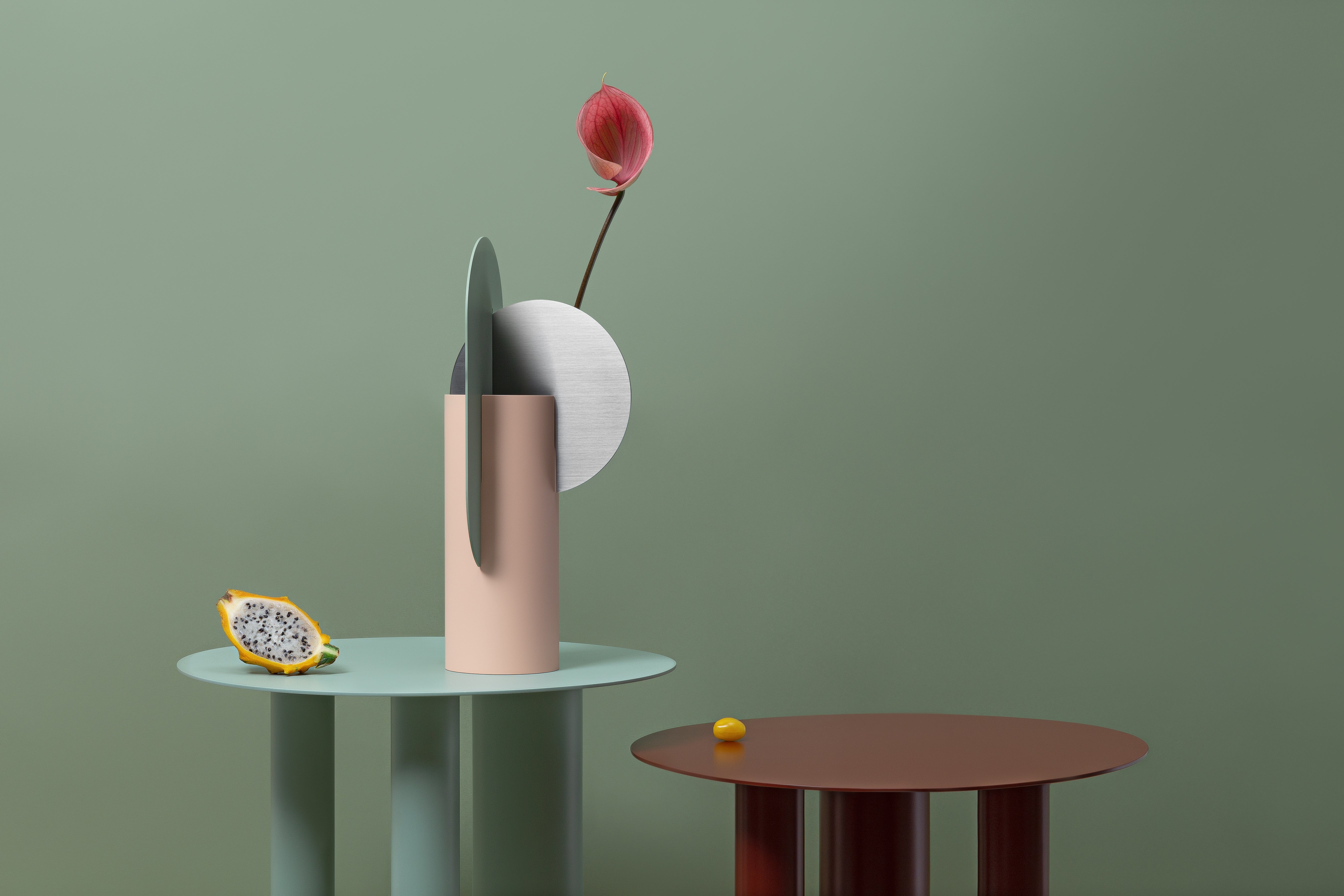 Váza YERMILOV pudrově růžová se šedozelenou a ocelovou