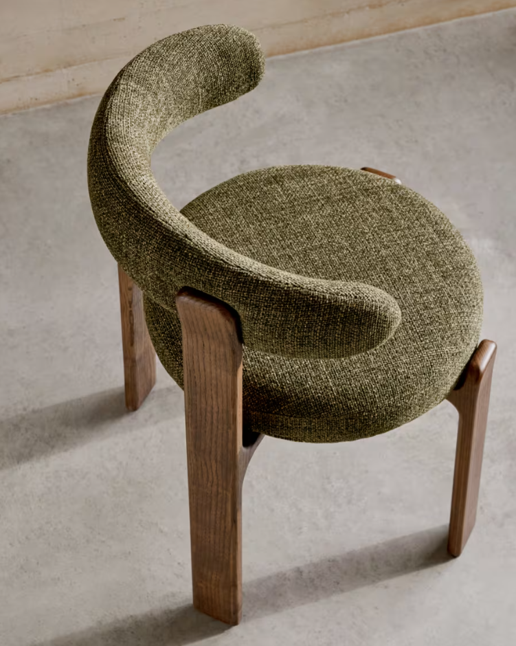 GRANITE chair in green chenille with a dark ash base