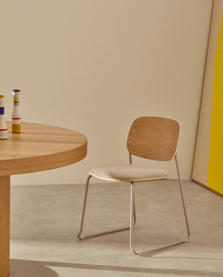 Chair with Armrests MELI Poplar Plywood with Beige Chenille Seat