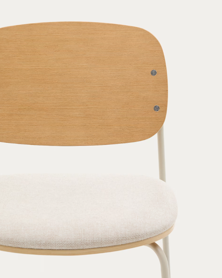 Chair with Armrests MELI Poplar Plywood with Beige Chenille Seat