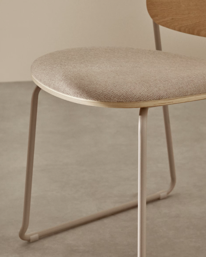 Chair with Armrests MELI Poplar Plywood with Beige Chenille Seat