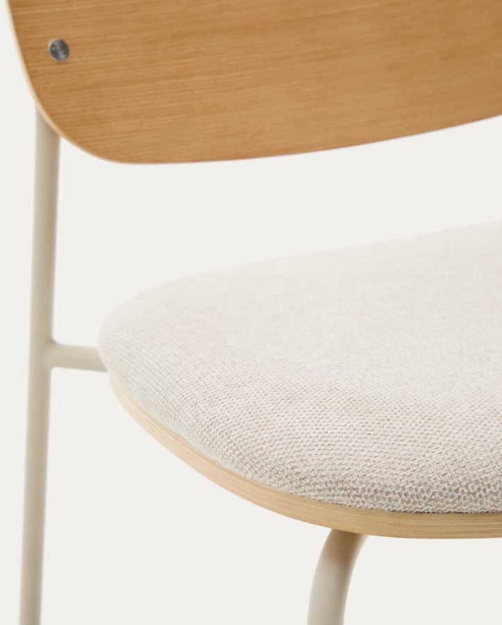 Chair with Armrests MELI Poplar Plywood with Beige Chenille Seat