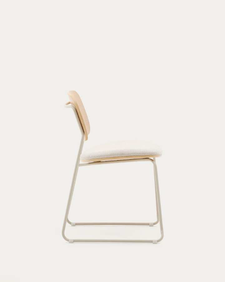 Chair with Armrests MELI Poplar Plywood with Beige Chenille Seat