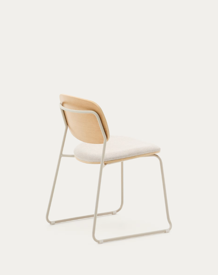 Chair with Armrests MELI Poplar Plywood with Beige Chenille Seat
