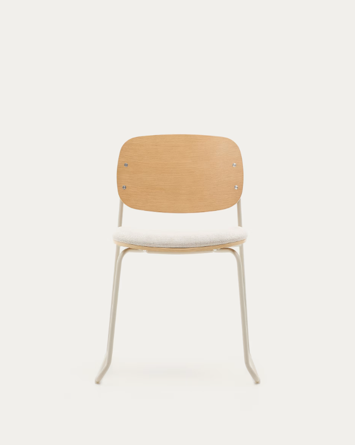 Chair with Armrests MELI Poplar Plywood with Beige Chenille Seat