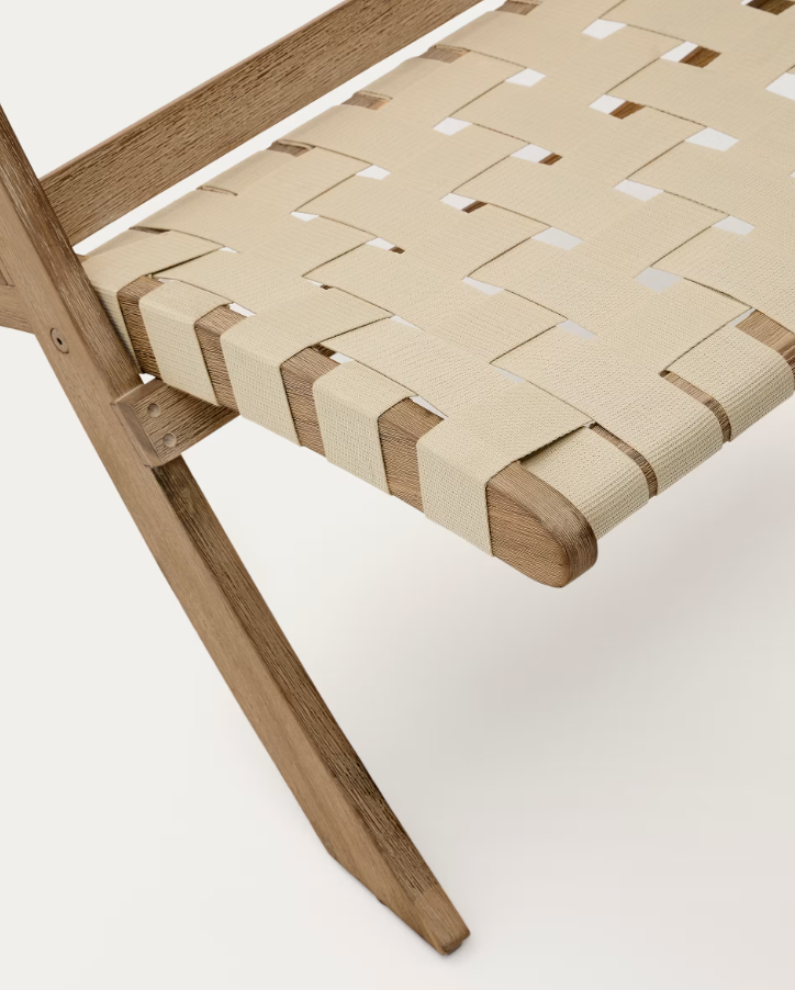 Skládací zahradní křeslo CHABELI z akáciového masivu s krémovým povrchem