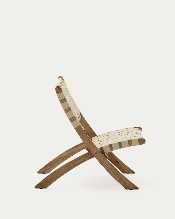 Skládací zahradní křeslo CHABELI z akáciového masivu s krémovým povrchem