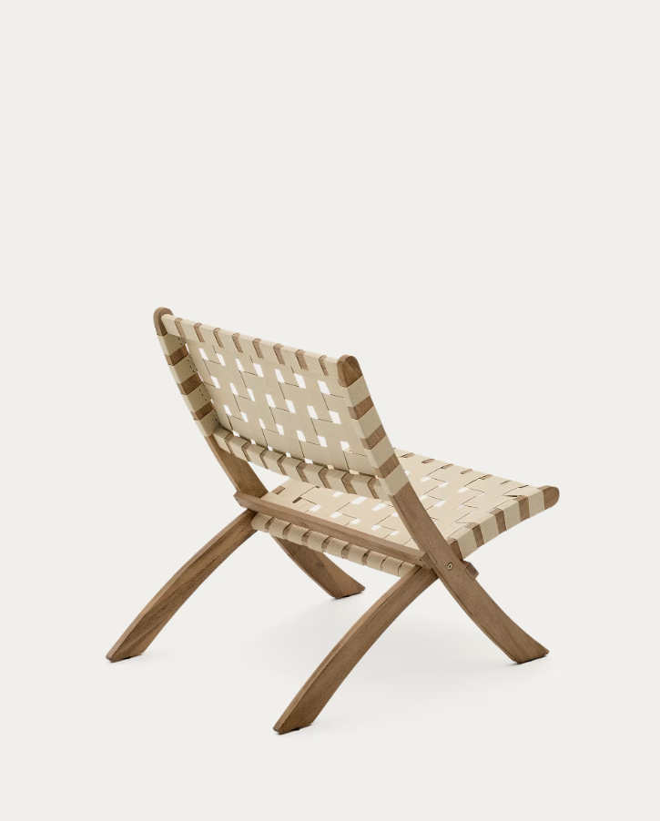 Skládací zahradní křeslo CHABELI z akáciového masivu s krémovým povrchem