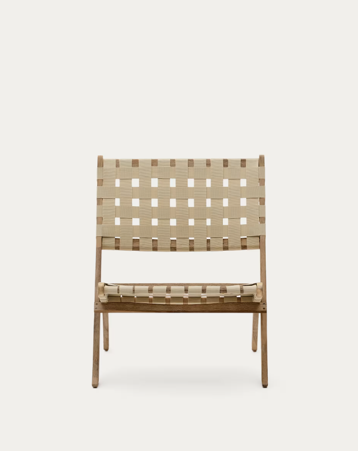 Skládací zahradní křeslo CHABELI z akáciového masivu s krémovým povrchem