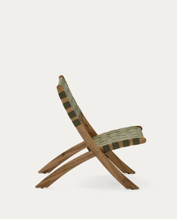 Skládací zahradní křeslo CHABELI z akáciového masivu se zeleným povrchem