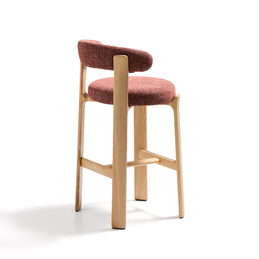 GRANITE red chenille stool with an ash base