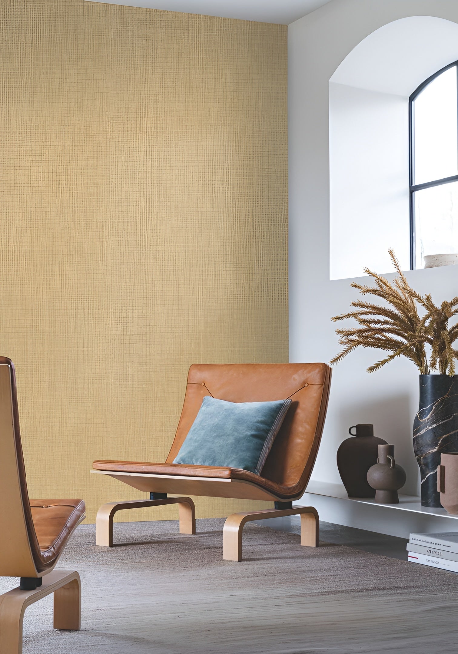 Structural wallpaper resembling linen canvas SHINOK - CURRY curry yellow