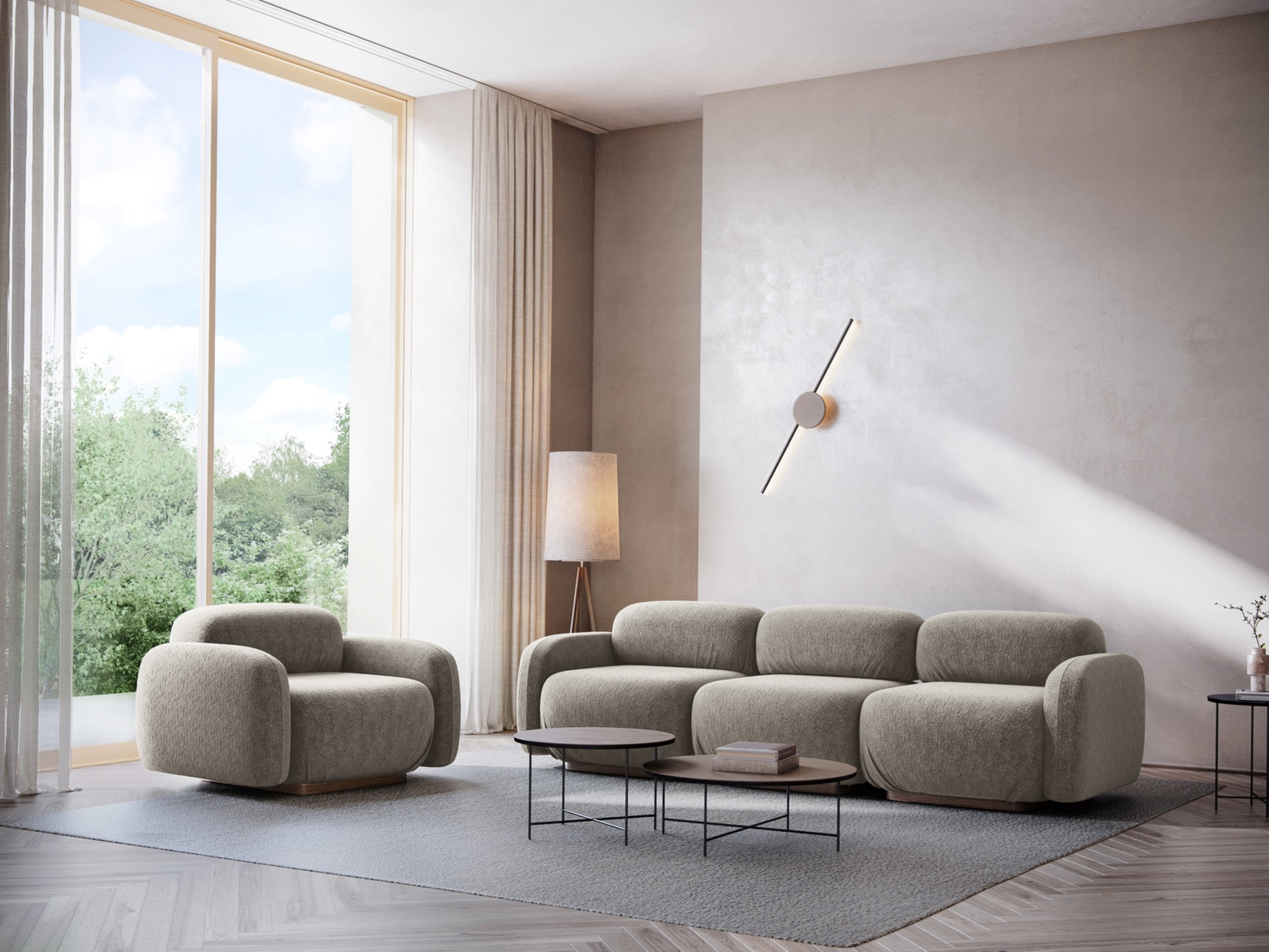 3-Seater Modular Sofa AILANI Beige Boucle