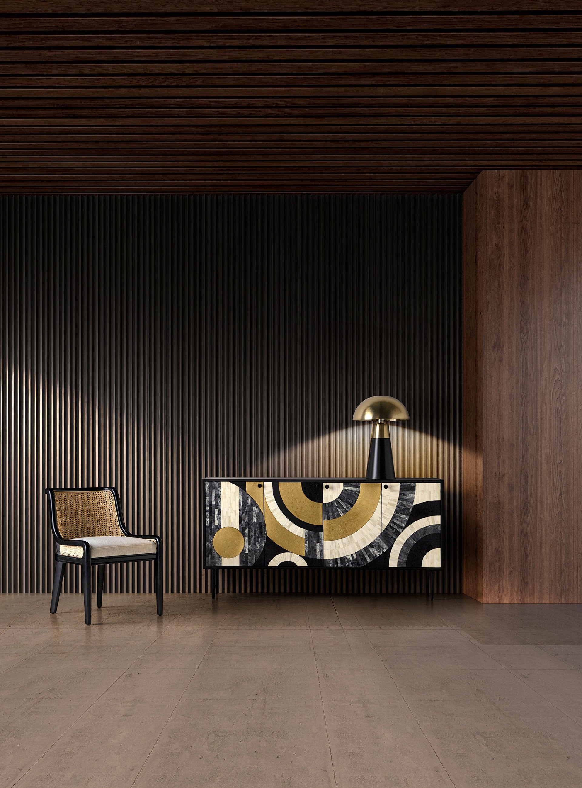 DARU Chest of Drawers in Black with Cream and Gold