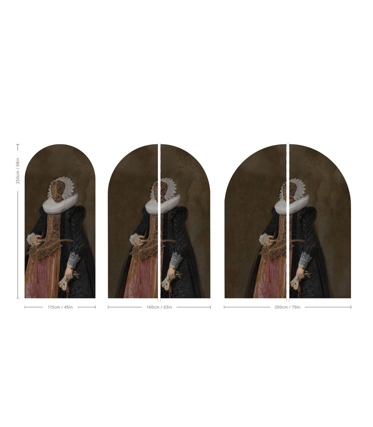 Arch-shaped mural with an artistic portrait of BAROQUE LADY in brown