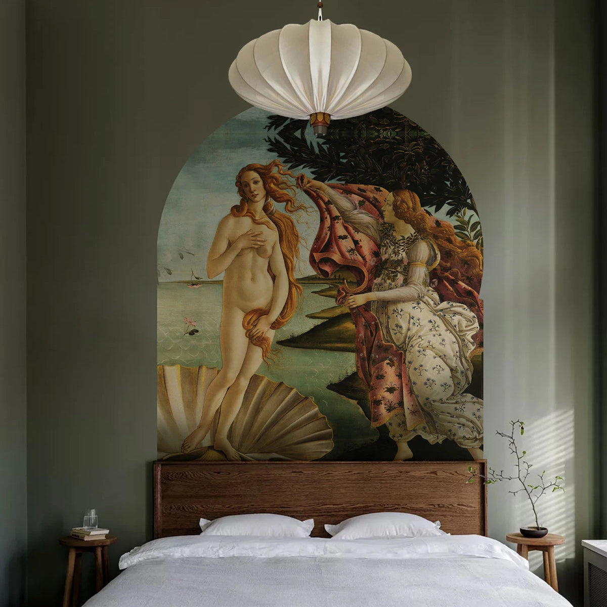 Mural z flizeliny ve tvaru oblouku NAROZENÍ VENUŠE zelený s modrou