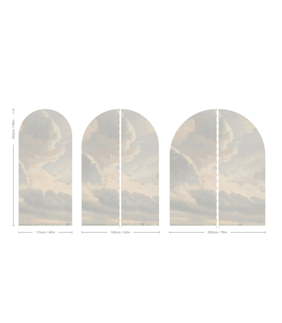 Non-woven mural in the shape of an arch CLOUDY SKY warm gray