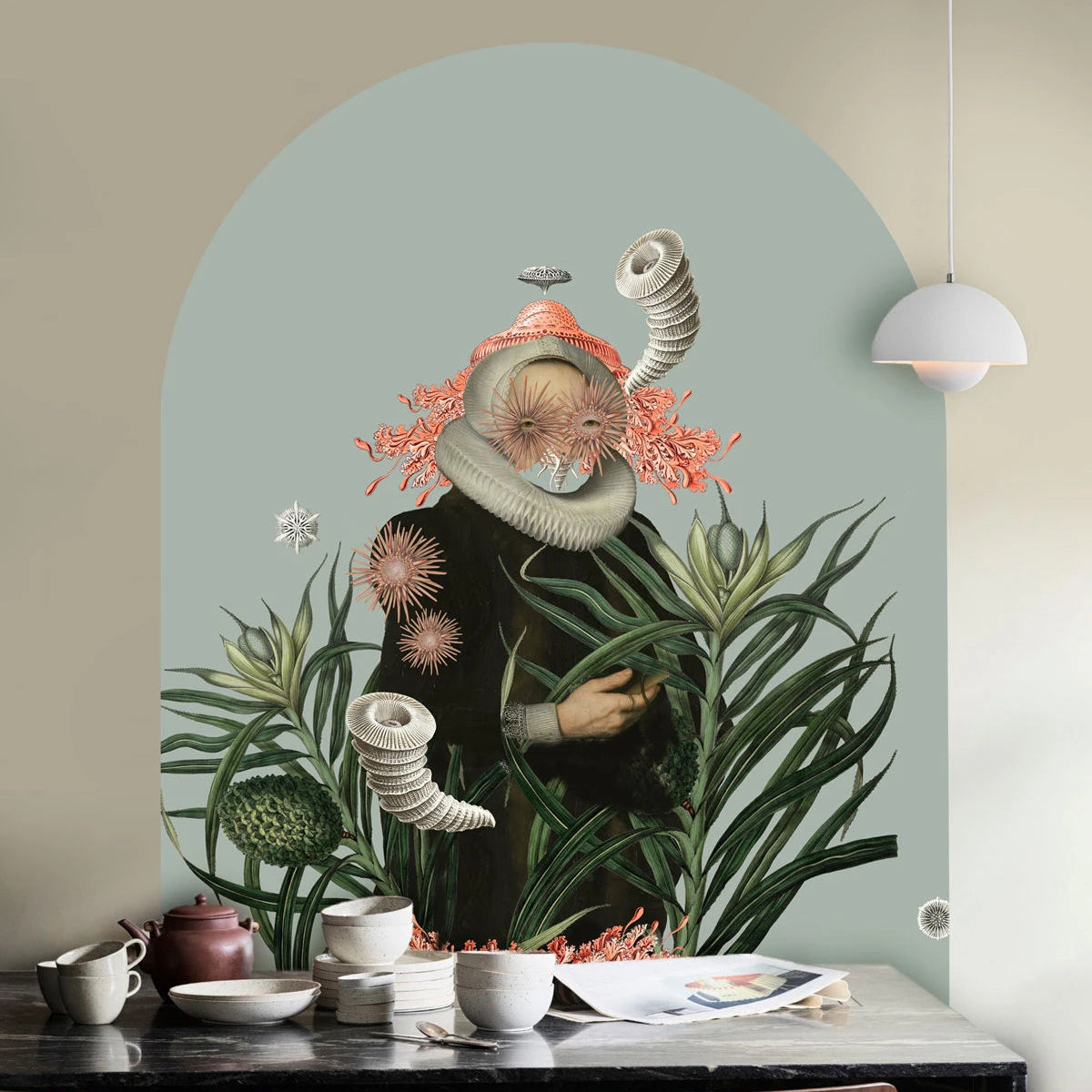 Non-woven arch-shaped mural LADY MEDUSA blue