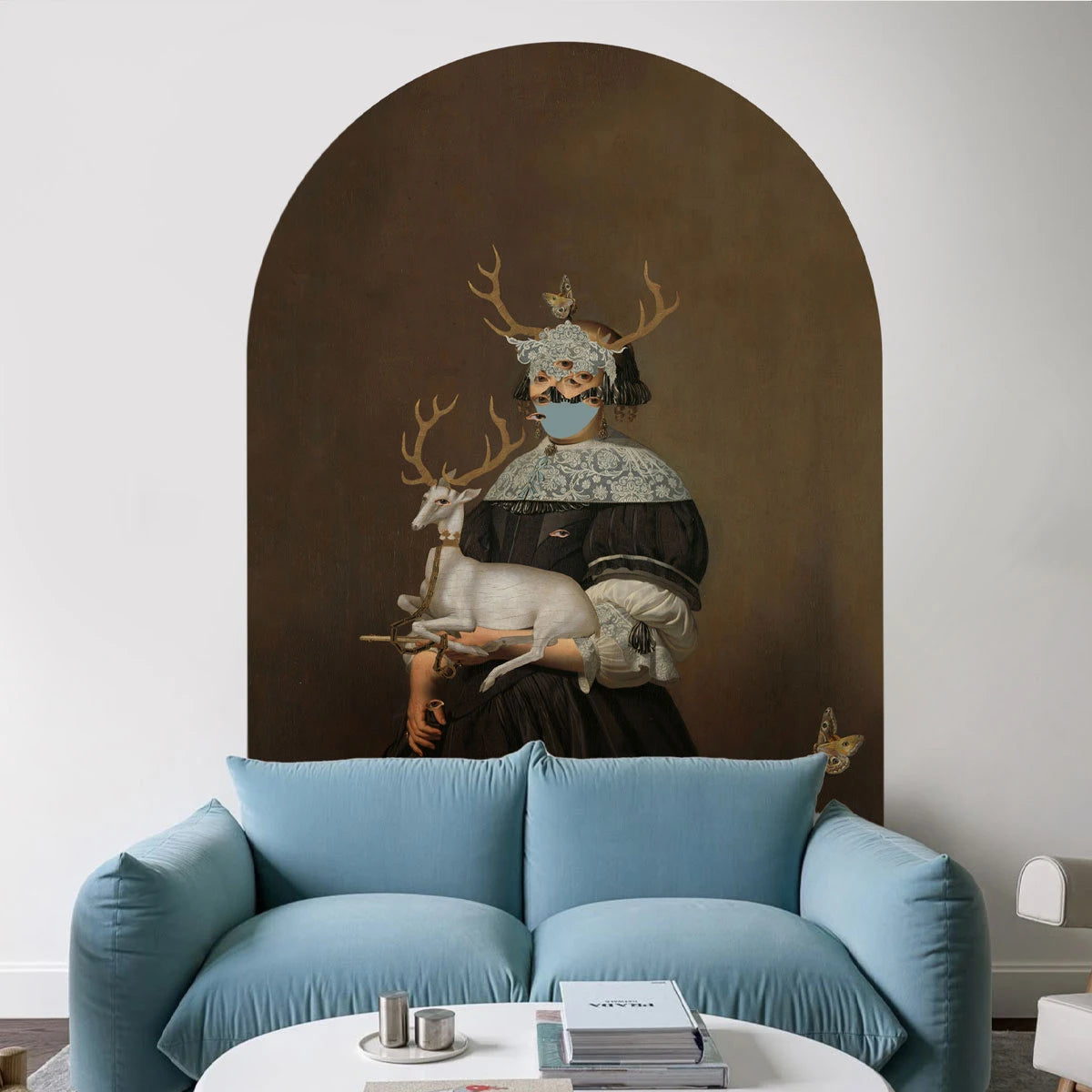 Non-woven mural in the shape of an arch LADY OF THE STAG brown