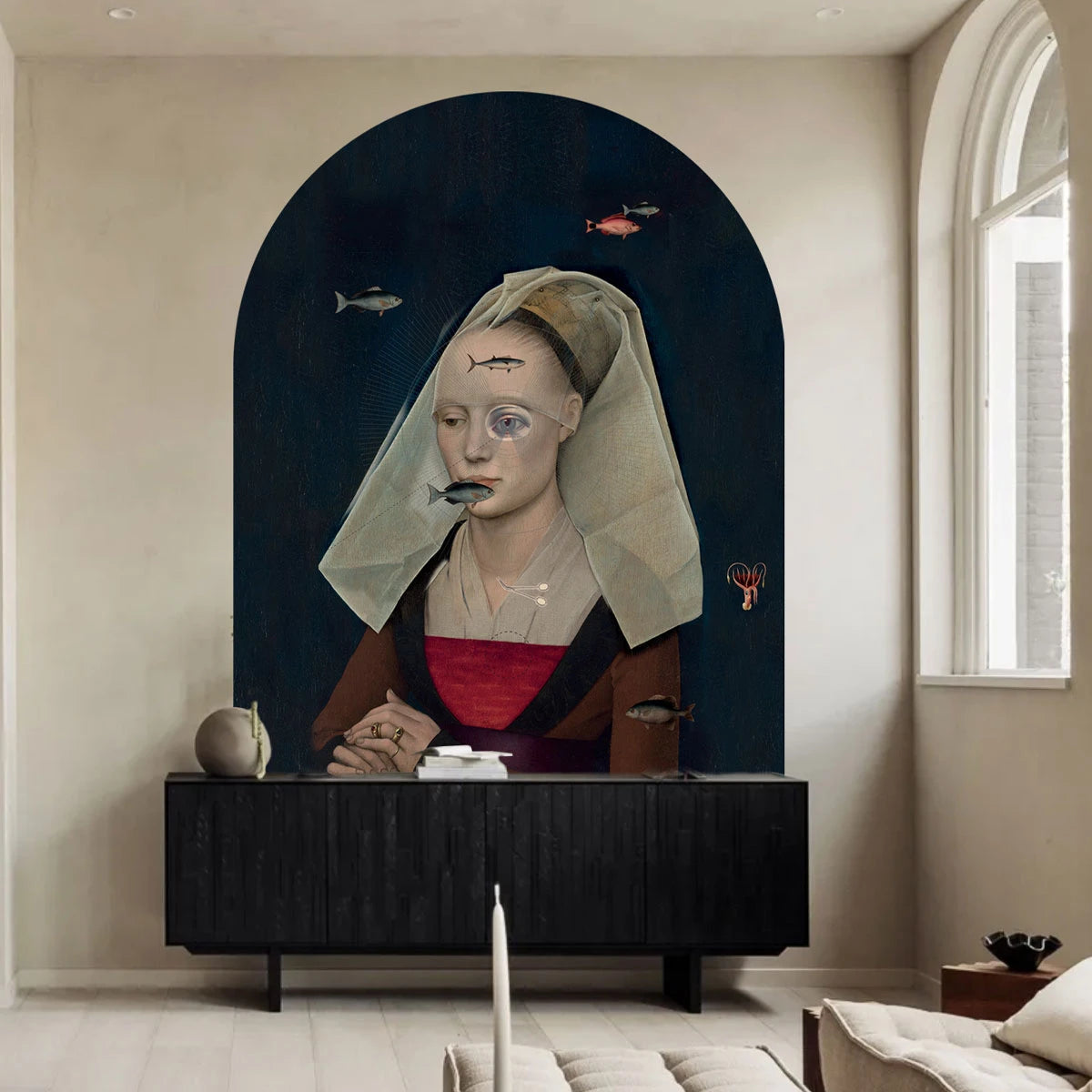 Mural z flizeliny ve tvaru oblouku NORDIC LADY tmavě modrý