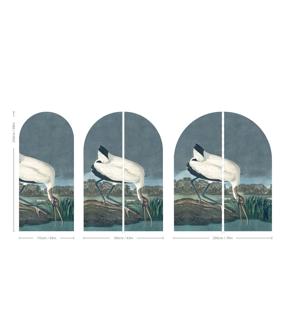 Arch-shaped mural with animal motif STORK dark blue