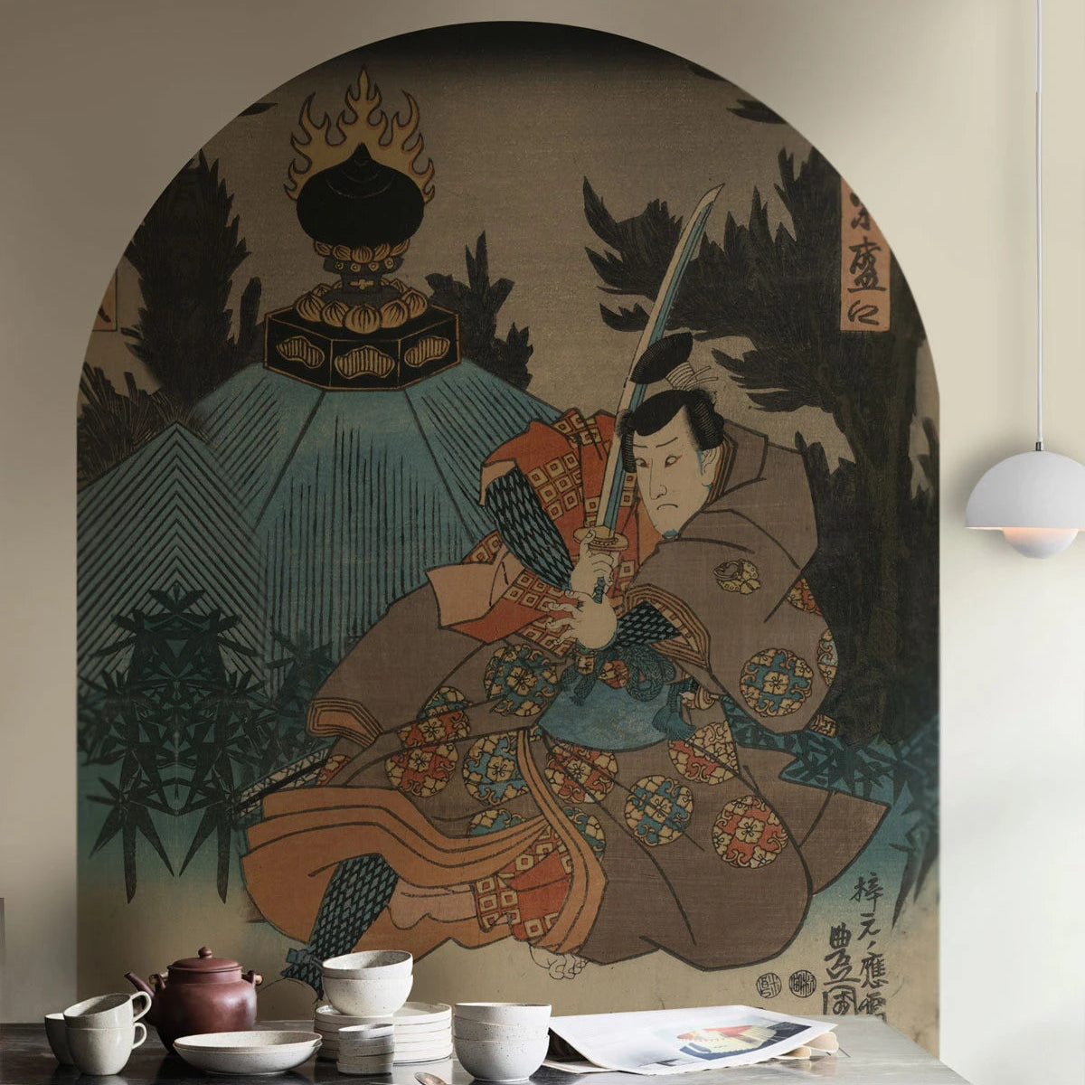 Vliesová tapeta ve tvaru oblouku WARRIOR ETHOS béžová s modrou