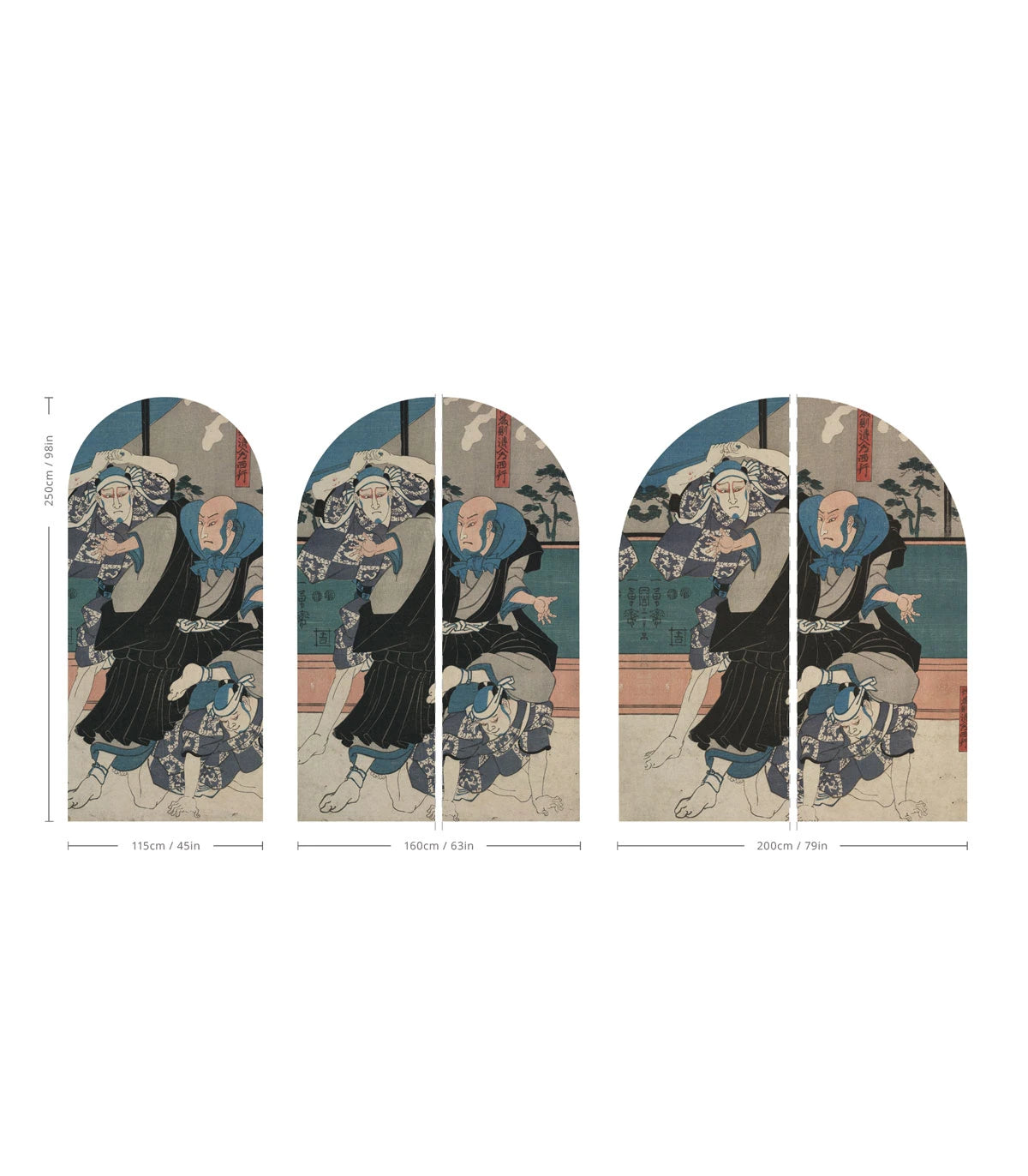 Mural z flizeliny ve tvaru oblouku ZEN WARRIORS tmavě modrý