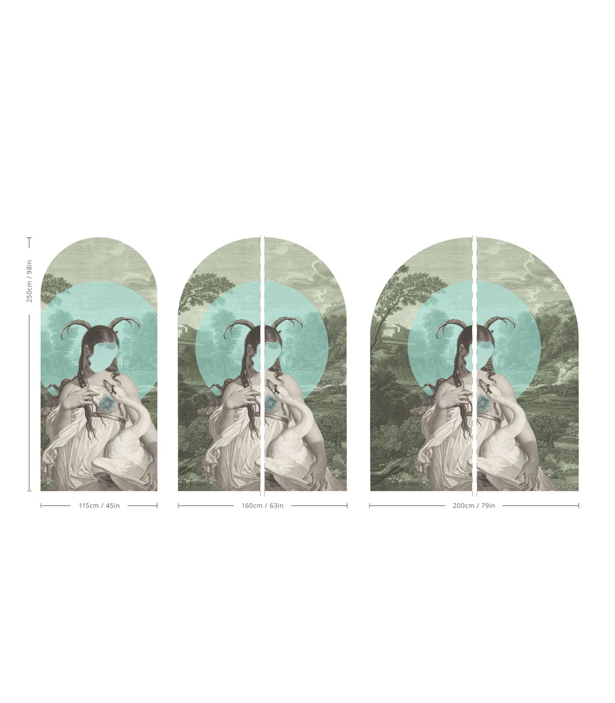 Arch-shaped mural with an artistic portrait of ZODIAC MUSE in green