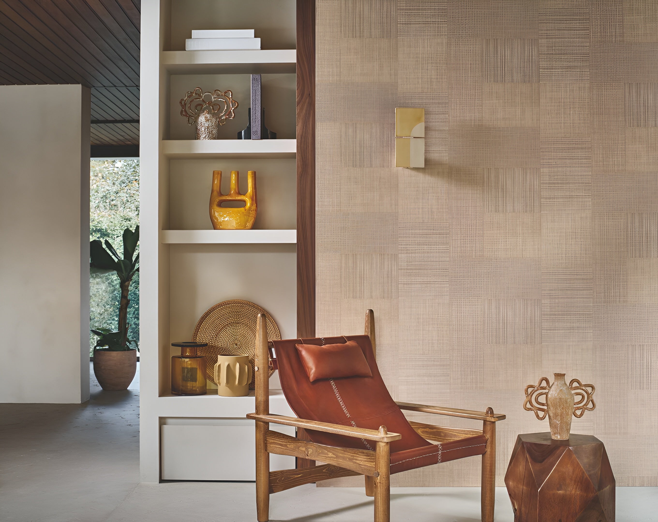 Geometric Structural Wallpaper Patchwork Imitating Fabric MESTIZO - IVORY