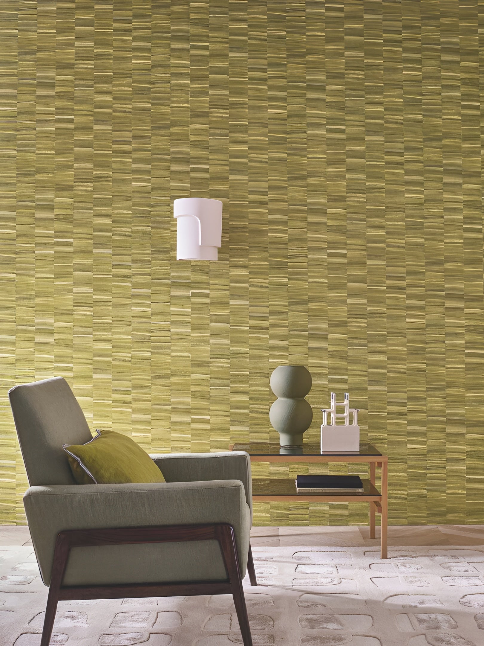 Structural striped wallpaper imitating a plant weave STYLOSA - GALET beige