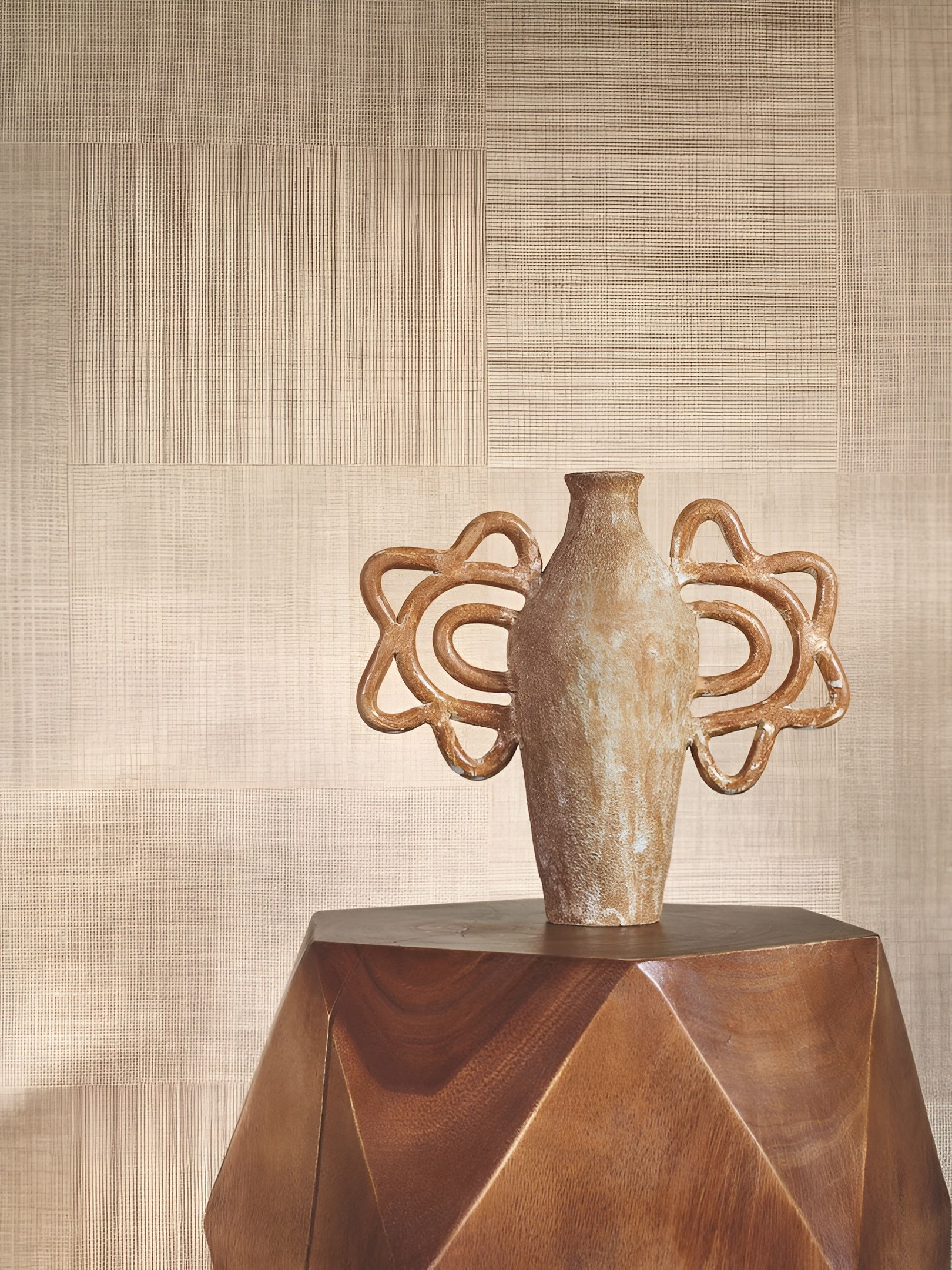 Geometric Structural Wallpaper Patchwork Imitating Fabric MESTIZO - IVORY