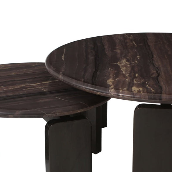 MENTON Coffee Table Set Brown Marble with Black