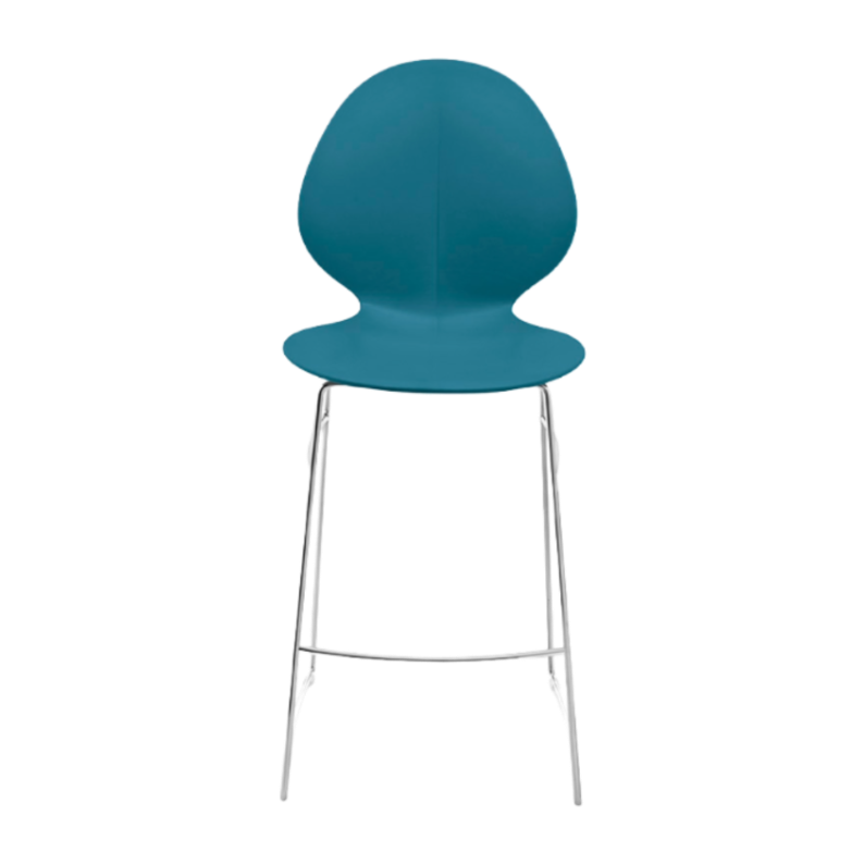 BASIL bar stool with blue seat and chrome metal base