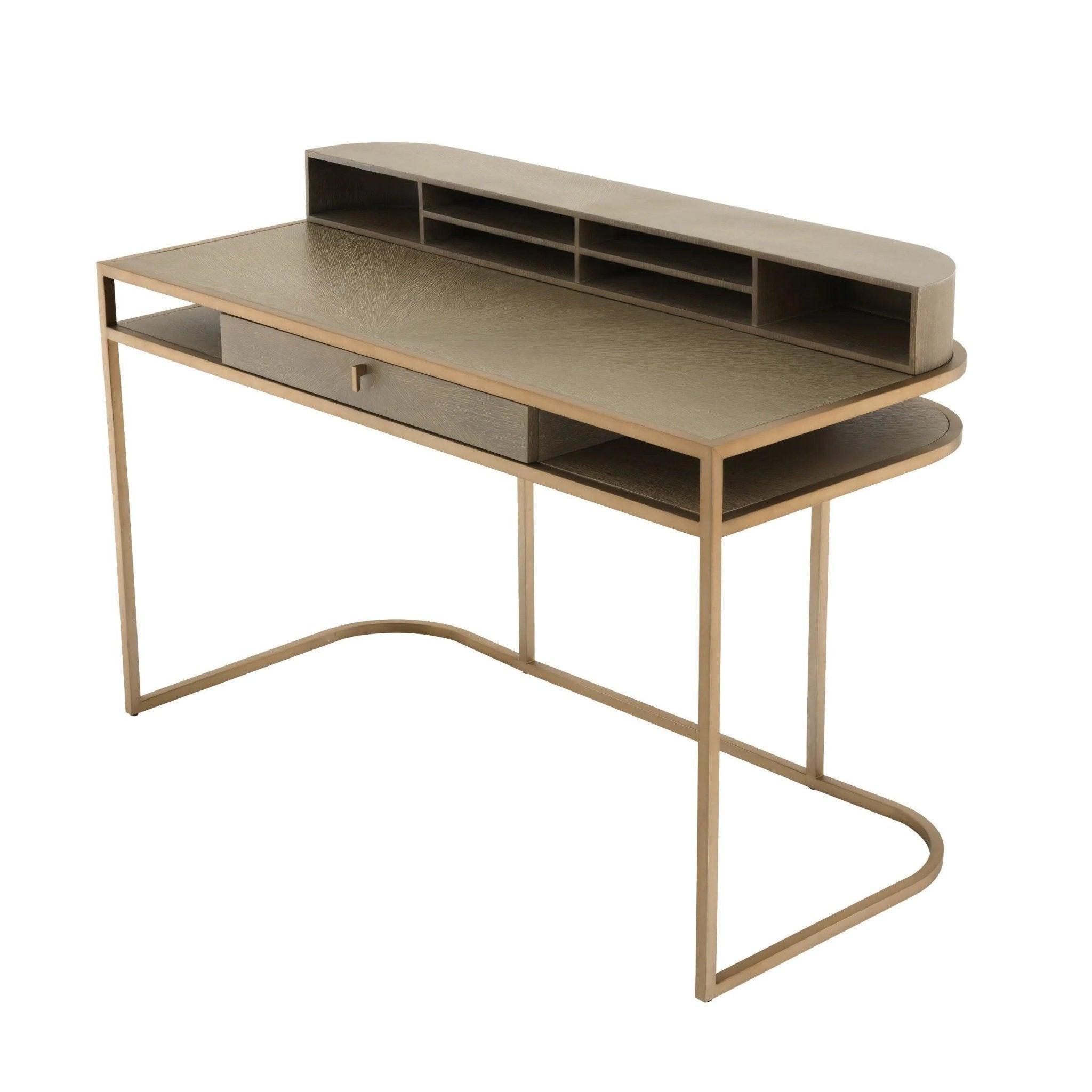 Biurko HIGHLAND fornir dębowy ze szczotkowanym mosiądzem Eichholtz Eye on Design