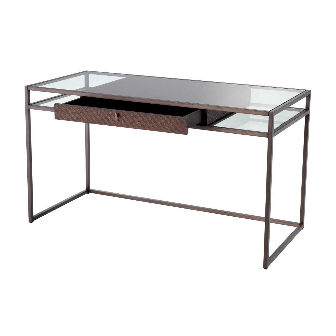 Biurko NAPA VALLEY ciemnobrązowy fornir ze szkłem Eichholtz Eye on Design