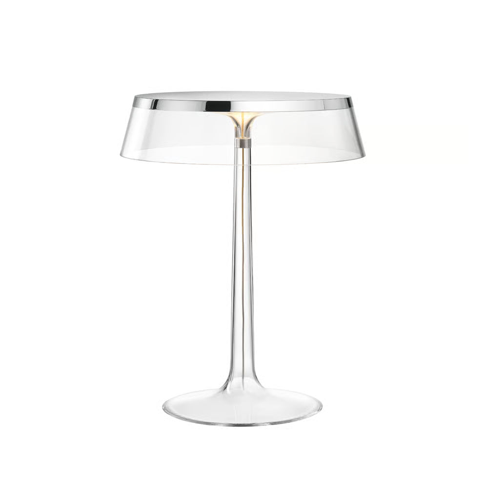 BON JOUR chrome table lamp with transparent shade
