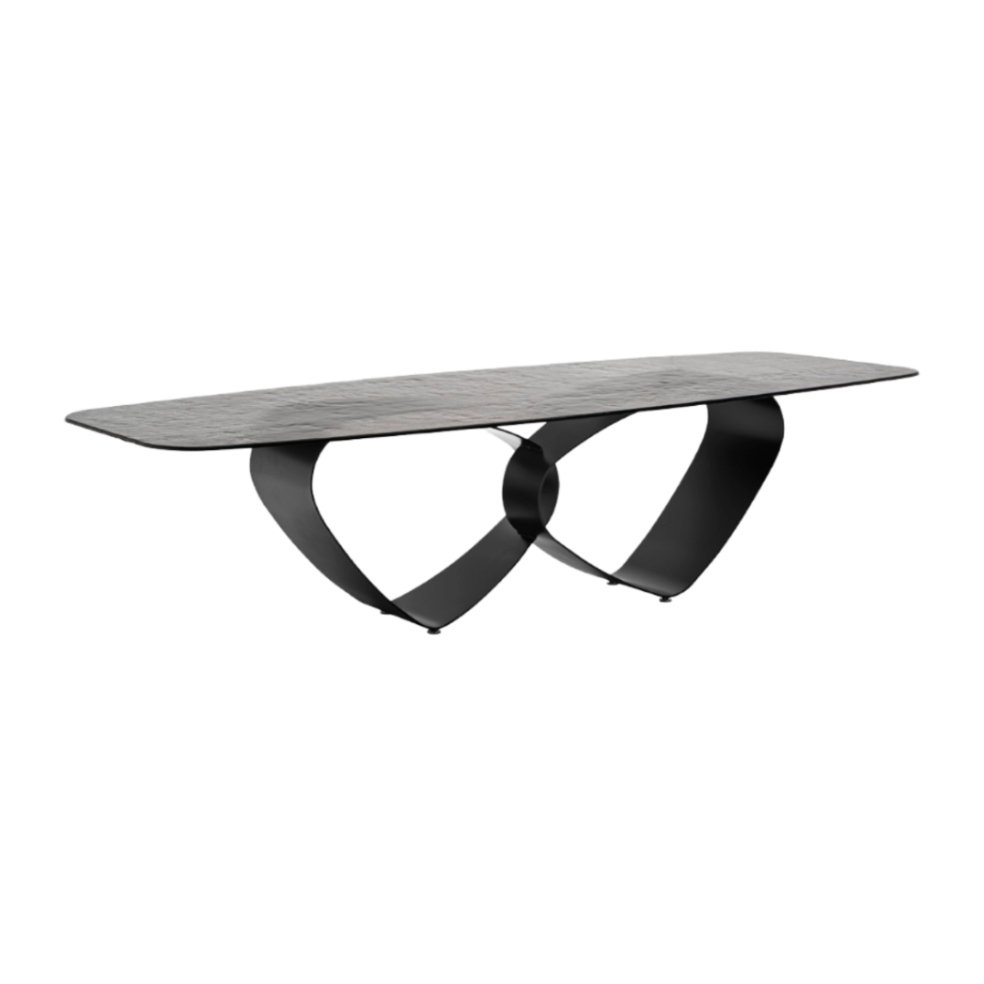 BREEZE table with glass top and black base