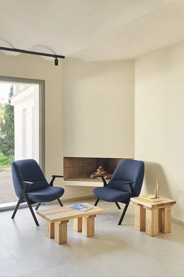 DINS Armchair in Dark Blue with Black Wooden Base
