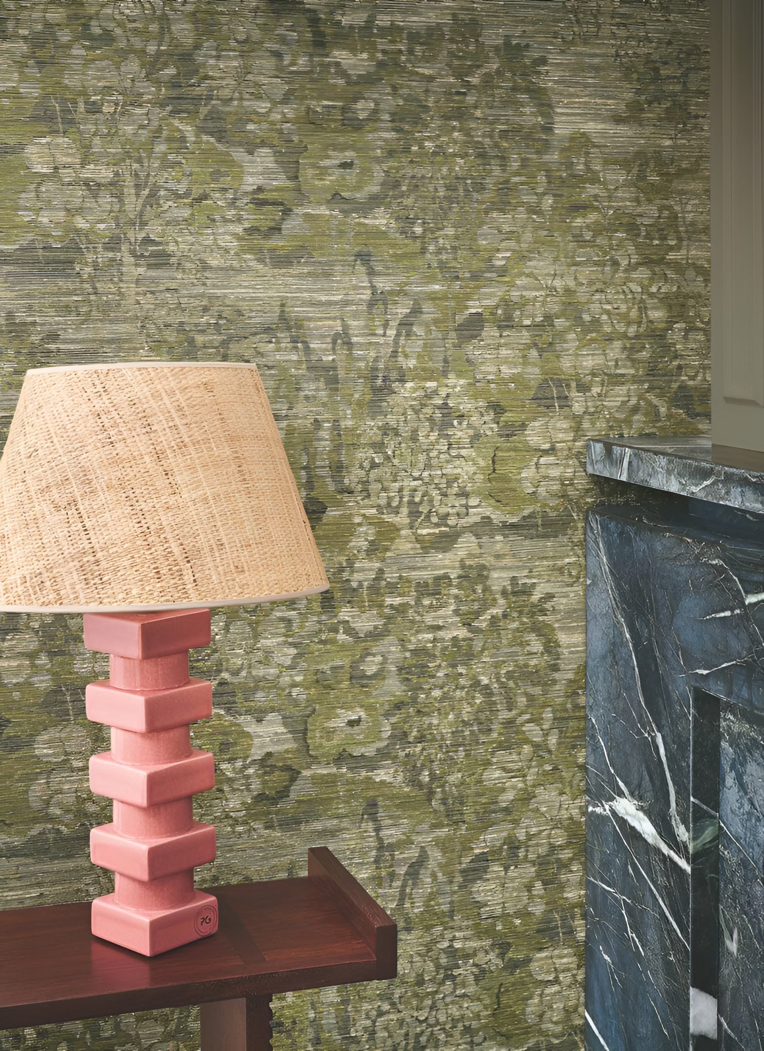 Textile structural wallpaper with a leafy plant pattern VERDURE - VERT green