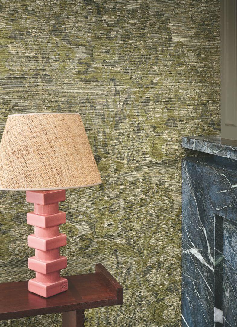 Textilní tapeta se strukturovaným rostlinným vzorem listů VERDURE - TAUPE hnědošedá