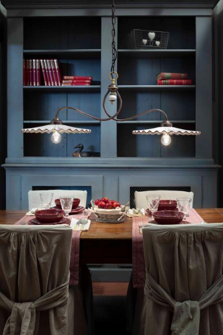 Závěsná lampa dvoubodová keramická L’AQUILA bílá s mokka a antickou mědí