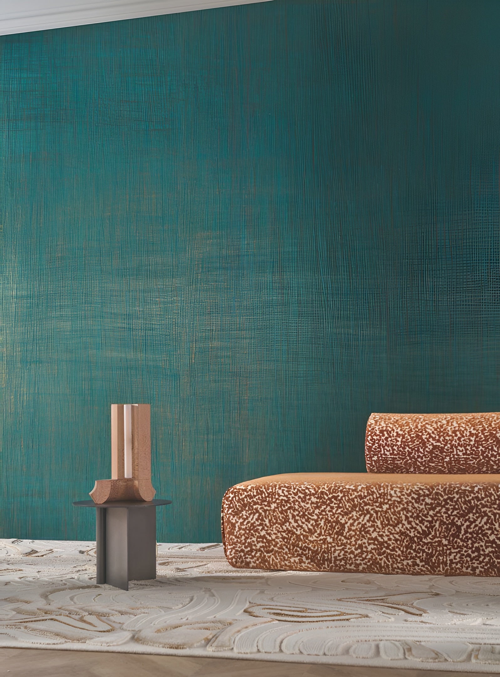 Textured pleated fabric wallpaper RAI - CELADON green