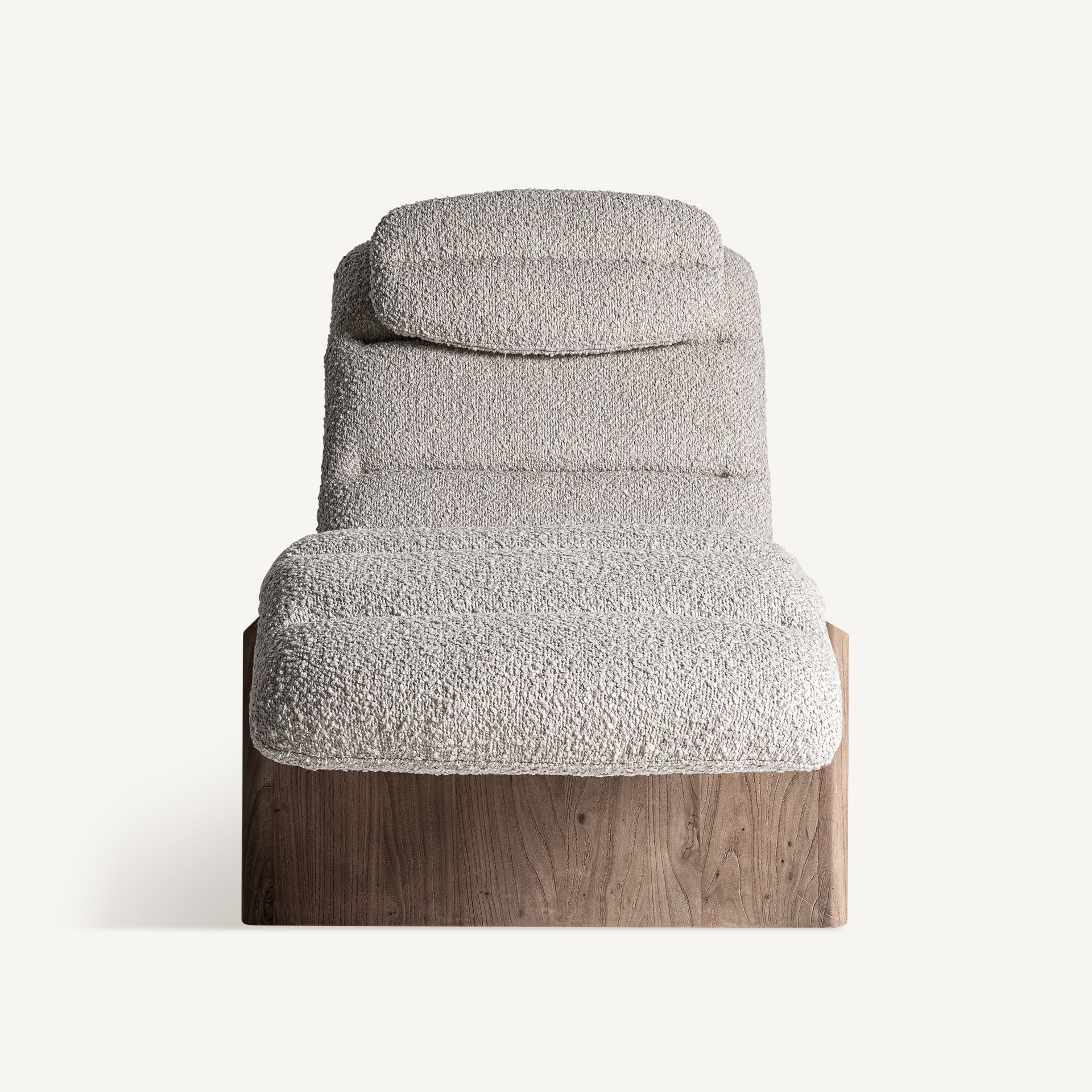 Beige JACQUARD Chaise Longue with Wooden Base
