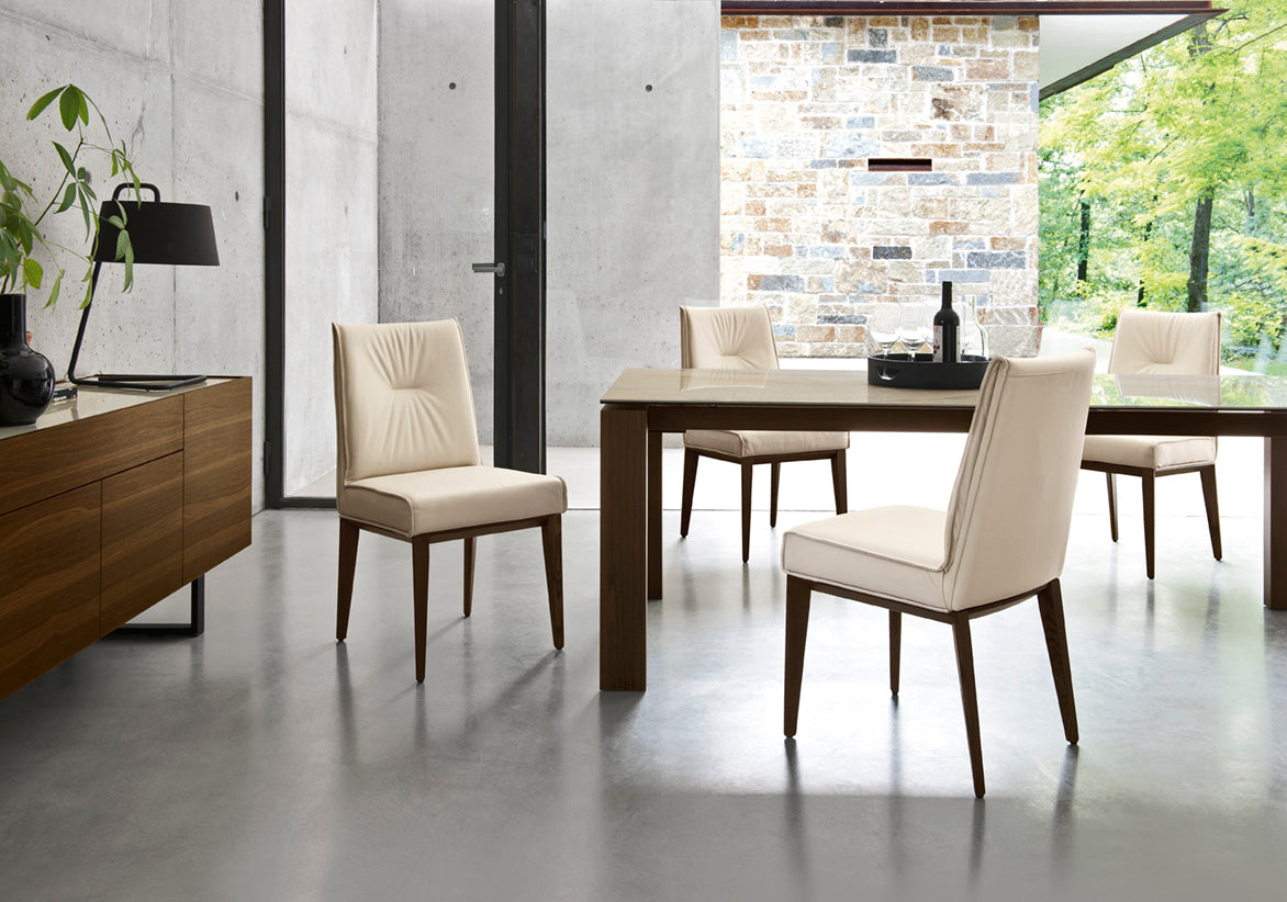 Extendable table OMNIA beige top with walnut base