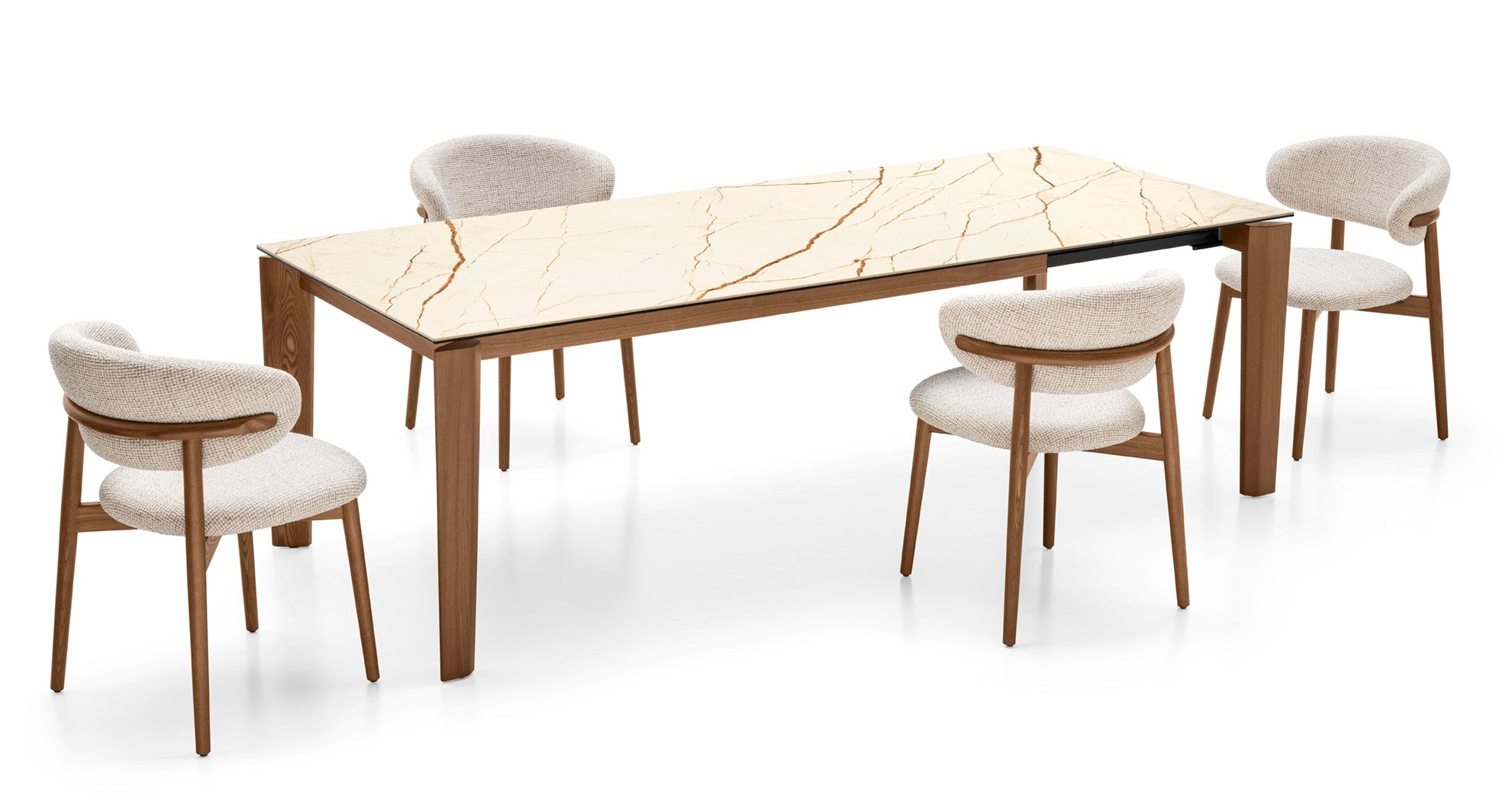 Extendable table DOGMA with beige top and dark wooden base