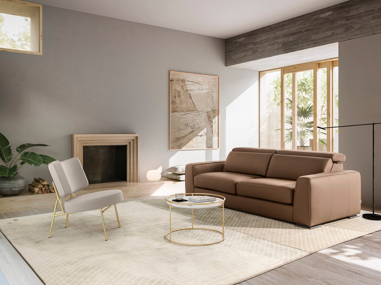 Křeslo COCO čalouněné se zlatým podstavcem